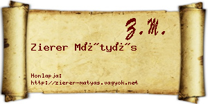 Zierer Mátyás névjegykártya